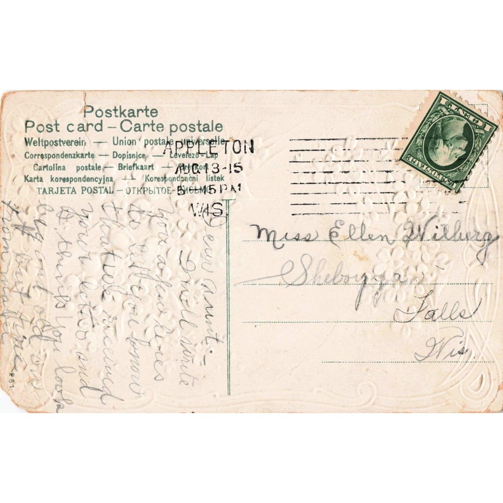 Antique 1915 Floral Postcard Ellen Forget Me Not Lily of the Valley Appleton WI - Picture 2 of 2